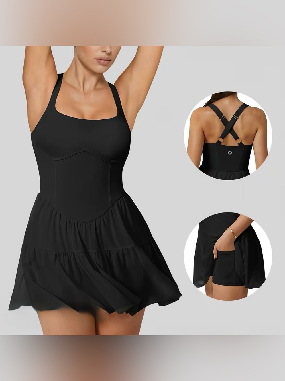 Black  Dress with Built-In Shorts